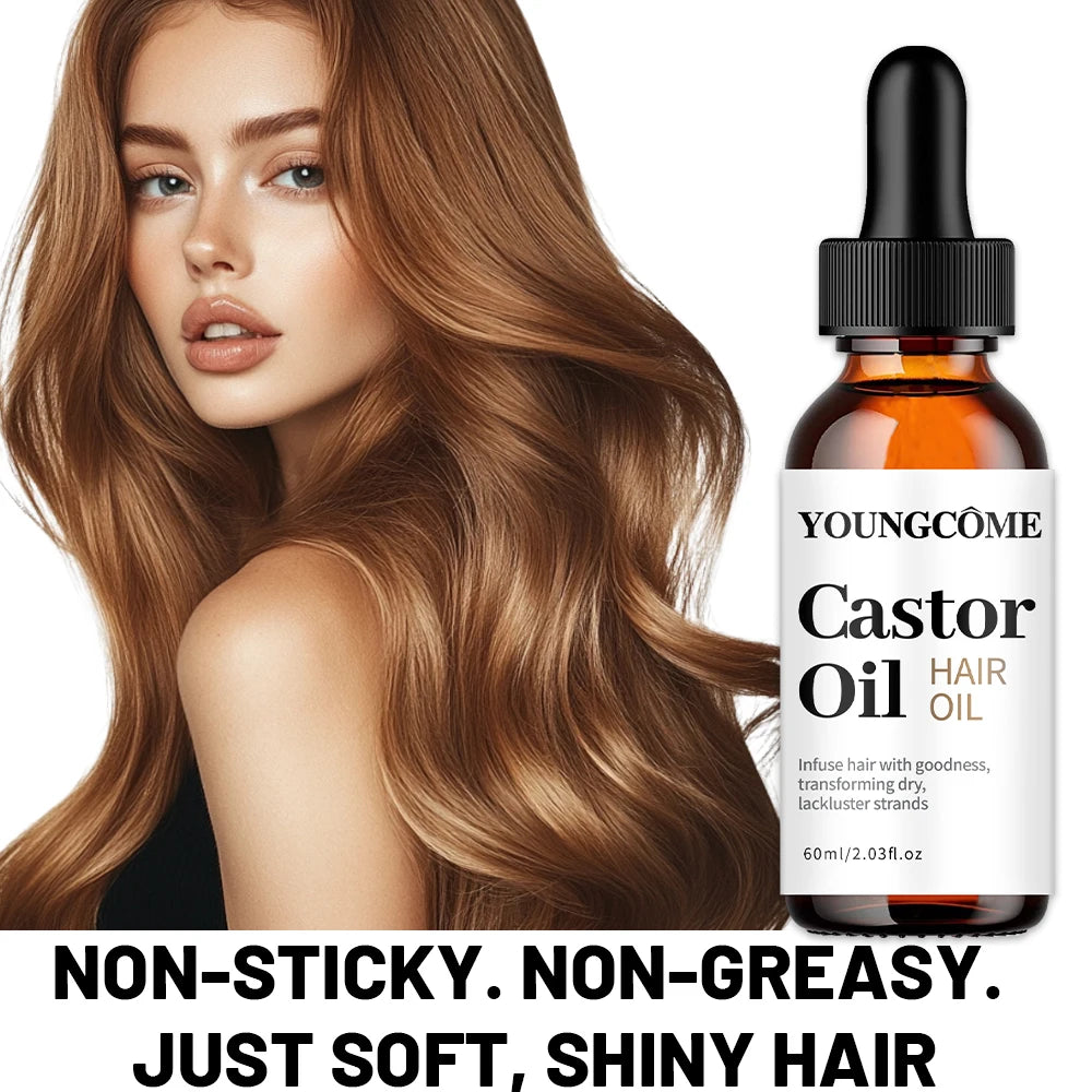 YOUNGCOME Castor Hair Oil Moisturizing Serum For Dry Damaged Hair Frizz Control Split Ends Care Shine Boosting Treatment