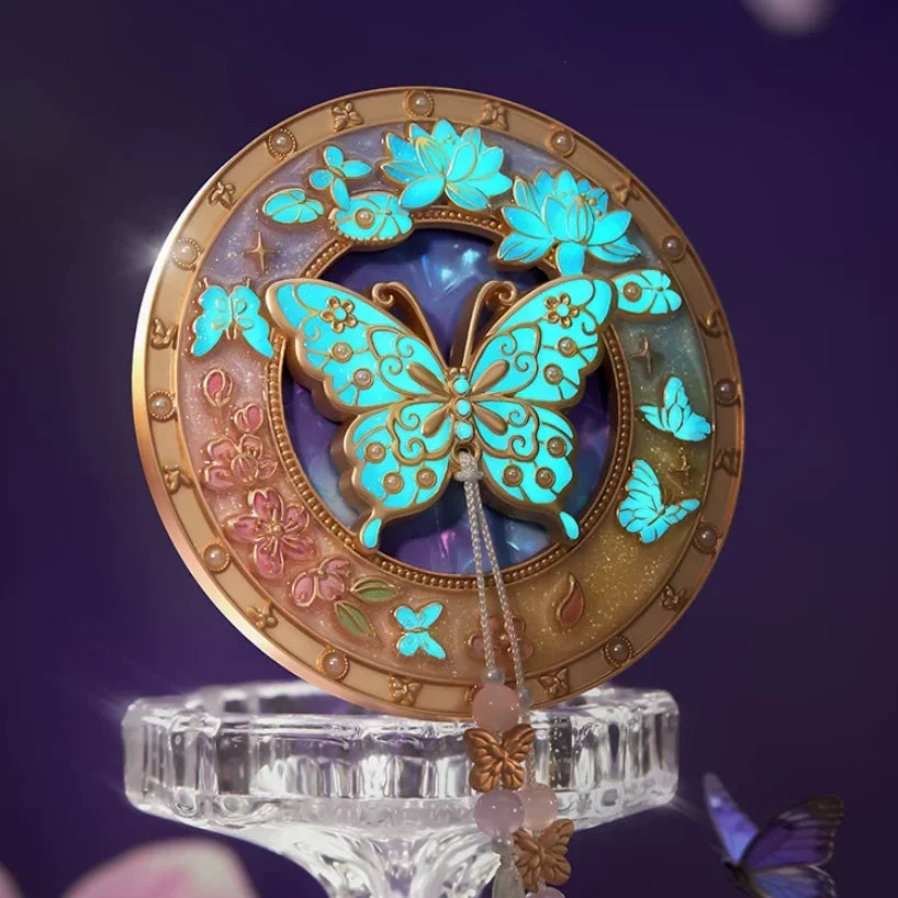 Dream Butterfly Luminous Pocket Makeup Mirrors Floral Butterfly Engraved Design,Portable Folding Mirror Birthday Gift
