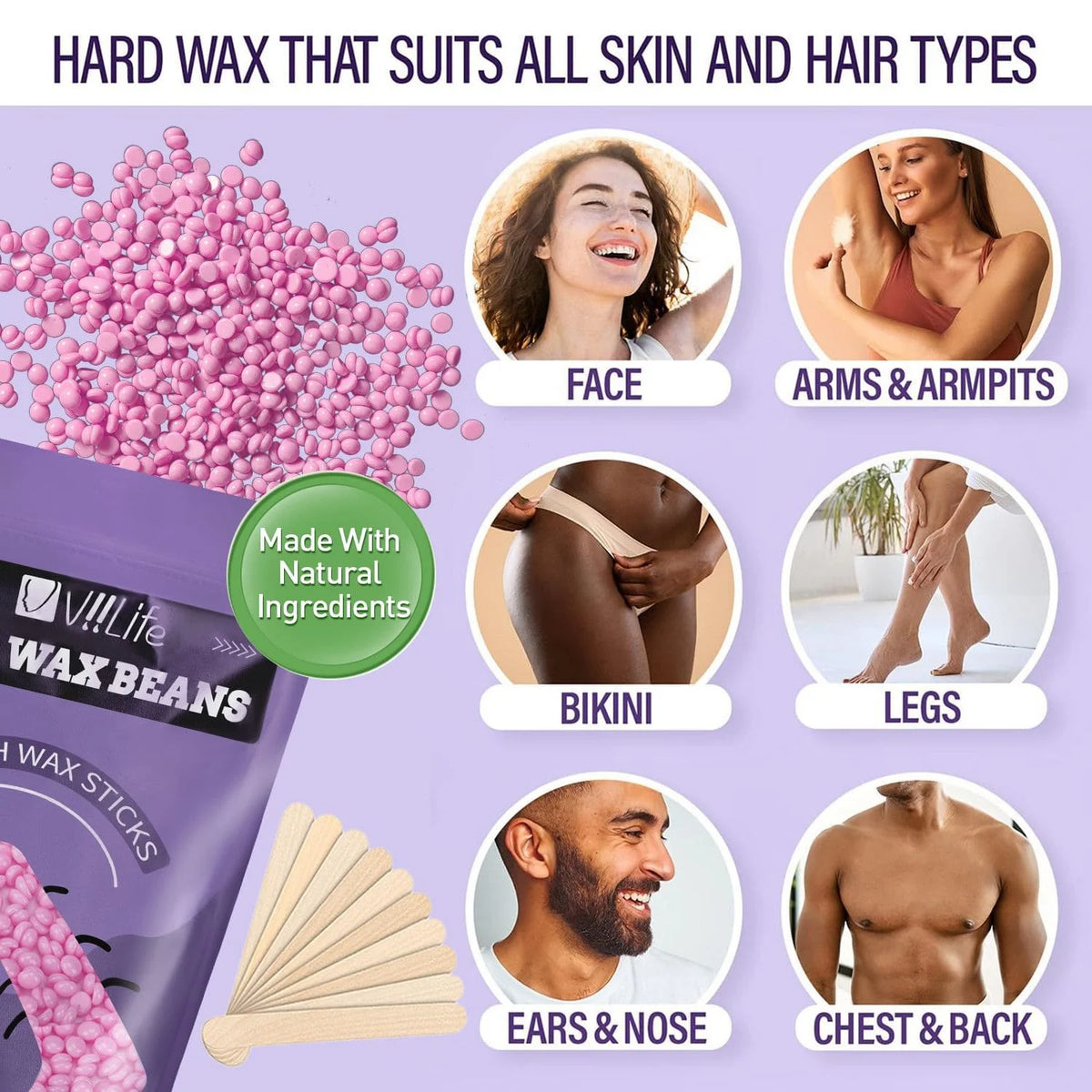 Waxing Kit for Women Beginner Friendly - Complete Wax Kit That Includes 50g*5 of Wax Beads, Applicator, Pre and Post Care Easy T