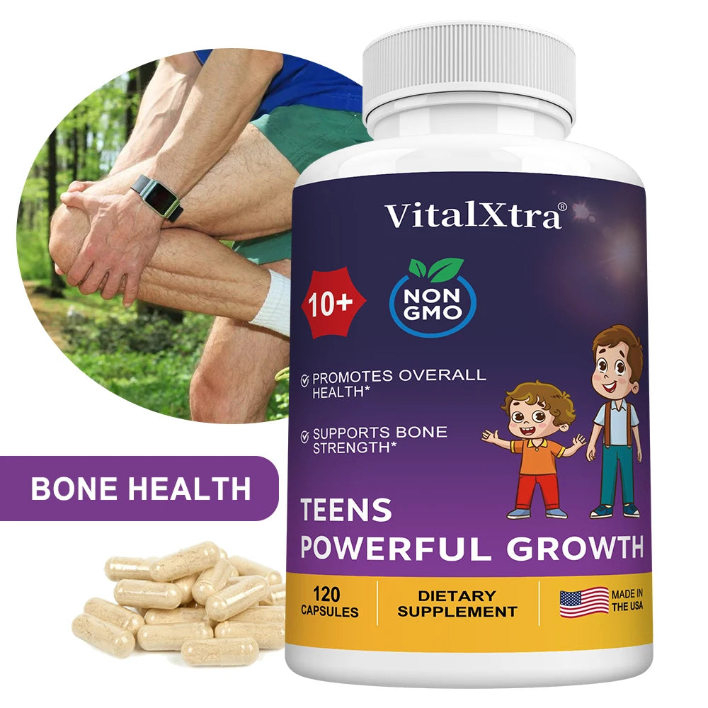 TEENS POWERFUL GROWTH Supplements Capsules, Containing Vitamin D3 + K2, Calcium, To Strengthen Bones and Enhance Immunity