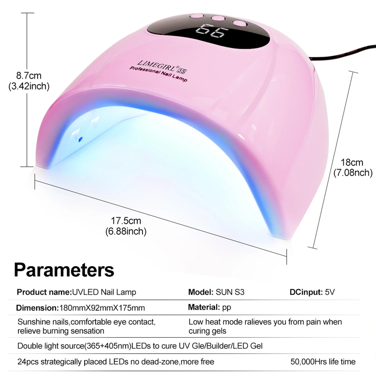 LIMEGIRL 24LED UV Lamp for Nails Gel Polish Varnish Drying With LED Display And Motion Sensing Professional Manicure UV Lamp for Acrylic Resin Dryer Home Use Tool