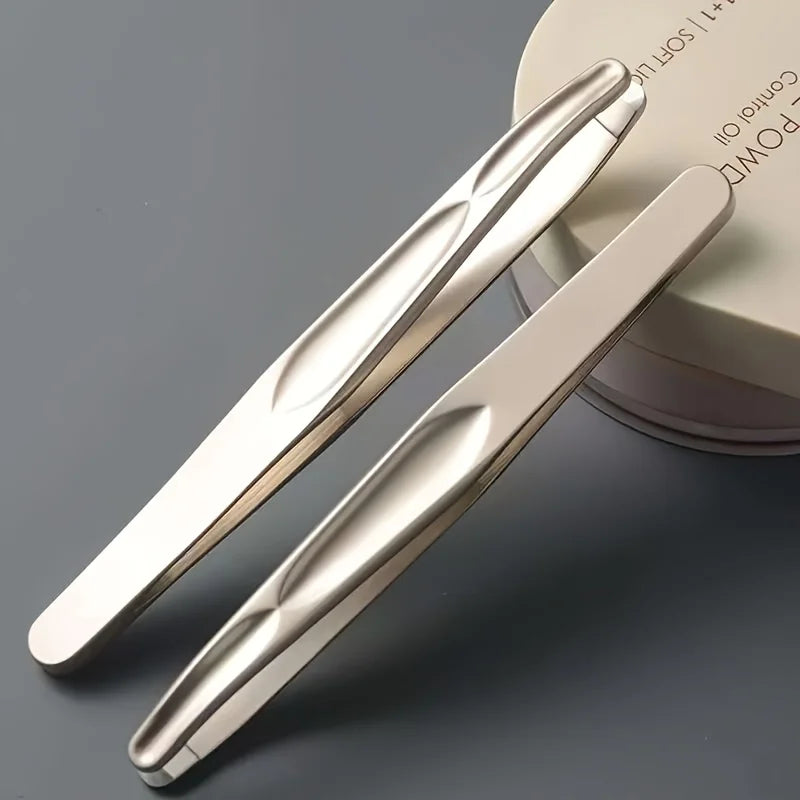 Stainless Steel Eyebrow Clips for Precision Beard and Mustache Trimming Gentle on Light Beige Round Head Tweezers Christmas Gift