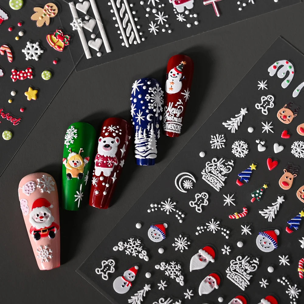 1sheet 5D Holly Berries Christmas Nail Declas Cute Polka Dots Christmas Trees Nail Stickers Gingerbread Man Snowflake Manicure
