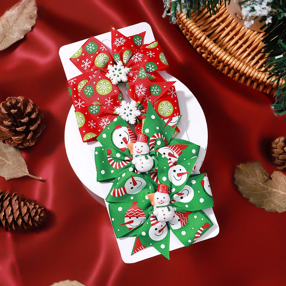 Christmas Sunflower Ribbon Hair Clip Acrylic Material Elk Santa Claus Bow Hair Clip Children's Christmas Party Headwear