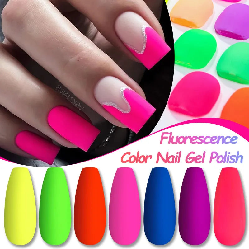LILYCUTE 7ML Matte Fluorescence Color Gel Nail Polish Spring Summer All For Manicure Base Top Coat Semi Permanent Nails Art Gel