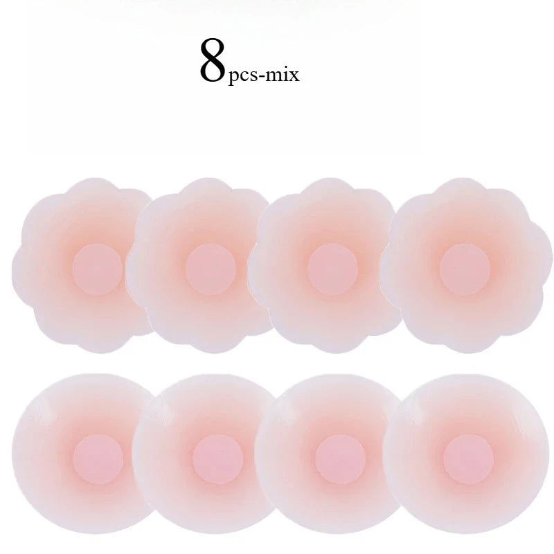 Reusable Breast Petals Lift Invisible Silicone Bra-less Pasties Pad Nipple Cover Invisible Petal Adhesive Stick on Bra 2-12pcs