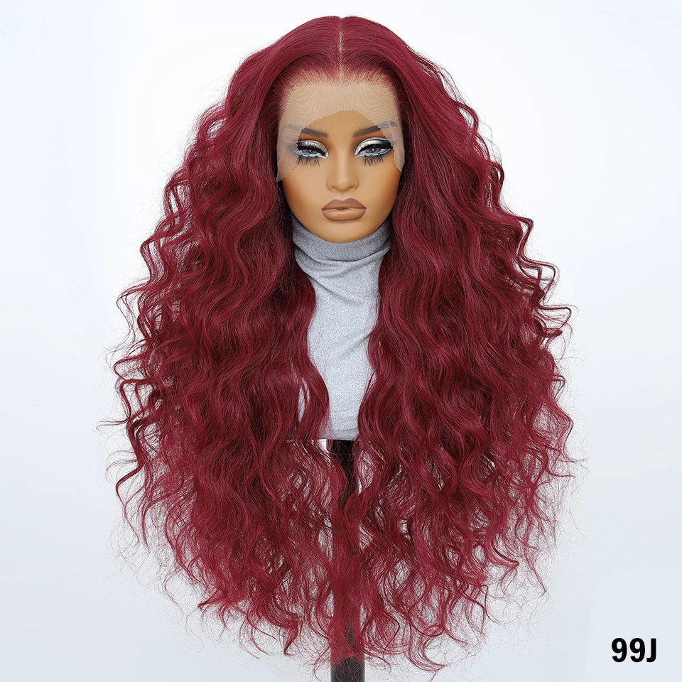 13x6 HD Synthetic Blend Lace Front Wig 30 Inch Long Deep Wavy Ombre Blonde Ginger for Afro Women Heat Resistant Cosplay Wig