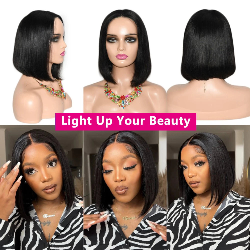10 inch Straight Glueless Bob Wigs Human Hair Wigs Ready to Wear Brazilian Remy Hair Wigs for Women 4x4 Pre Cut Closure Wigs