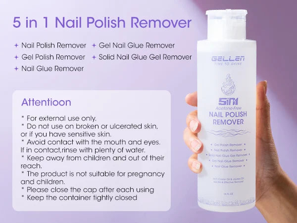 GELLEN Nail Polish Remover 16 Fl Oz Non Acetone Pump Bottle Gel Nail Soak Off Remover Kit Vegan Cruelty Free Gentle Nail Care