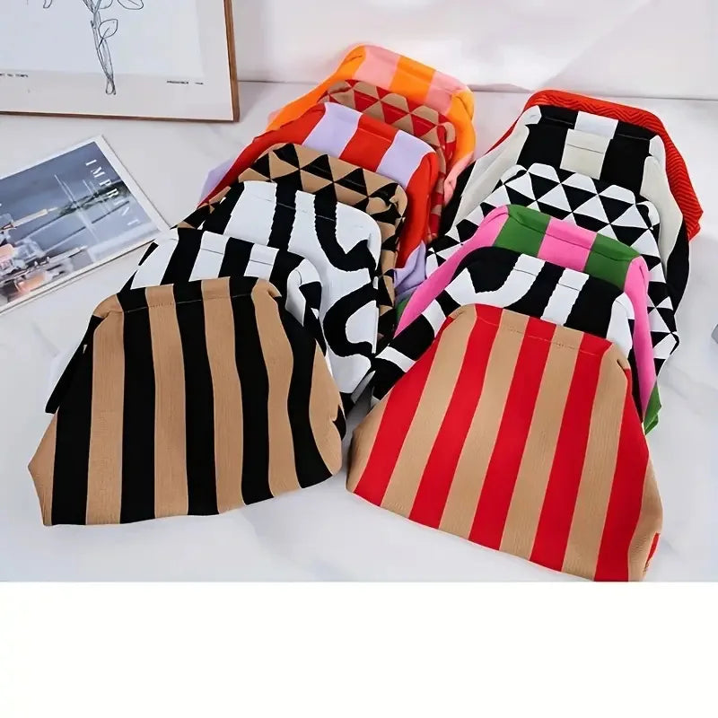 Makeup Storage Pouch Striped Geometric Cosmetic Bag Lightweight Portable Travel Toiletry Handbag For Women Organizer Purse Bags