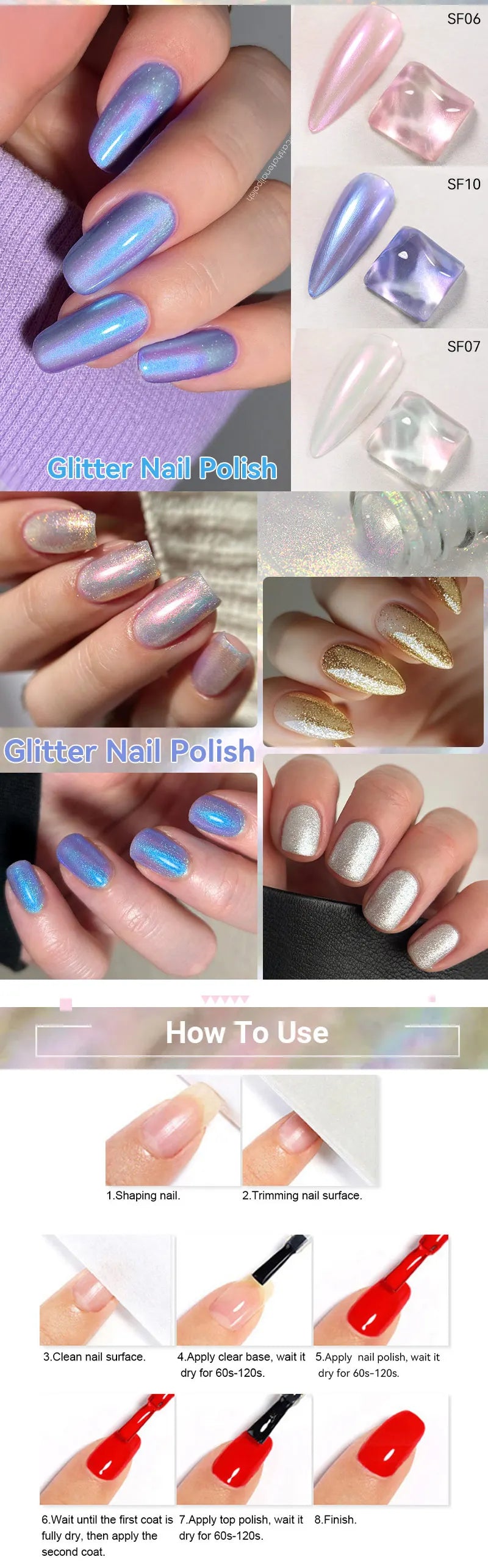 LILYCUTE 7ml Auroras Glitter Nail Polish No Need of UV/LED Lamp Nail Supplies Vernis White Pink Silver Pearl Effect for Nails