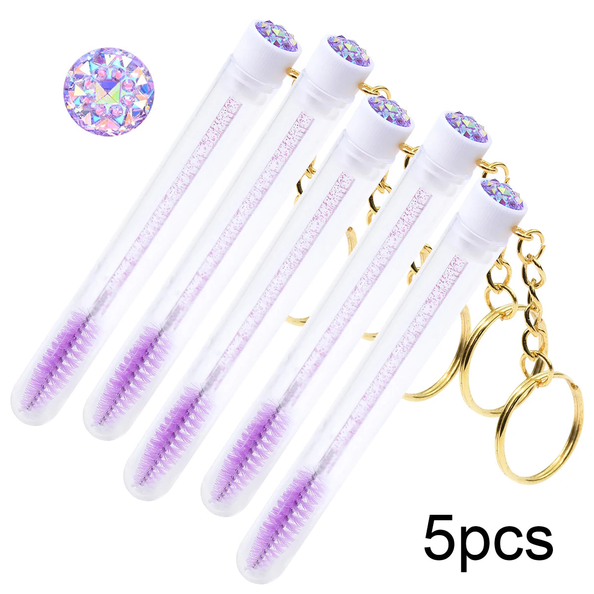 5pcs/Lot Eyelash Brushes Tubes With Keychain Lash Brush In Clear Container Disposable Eyelash Extension Mascara Wands With Case