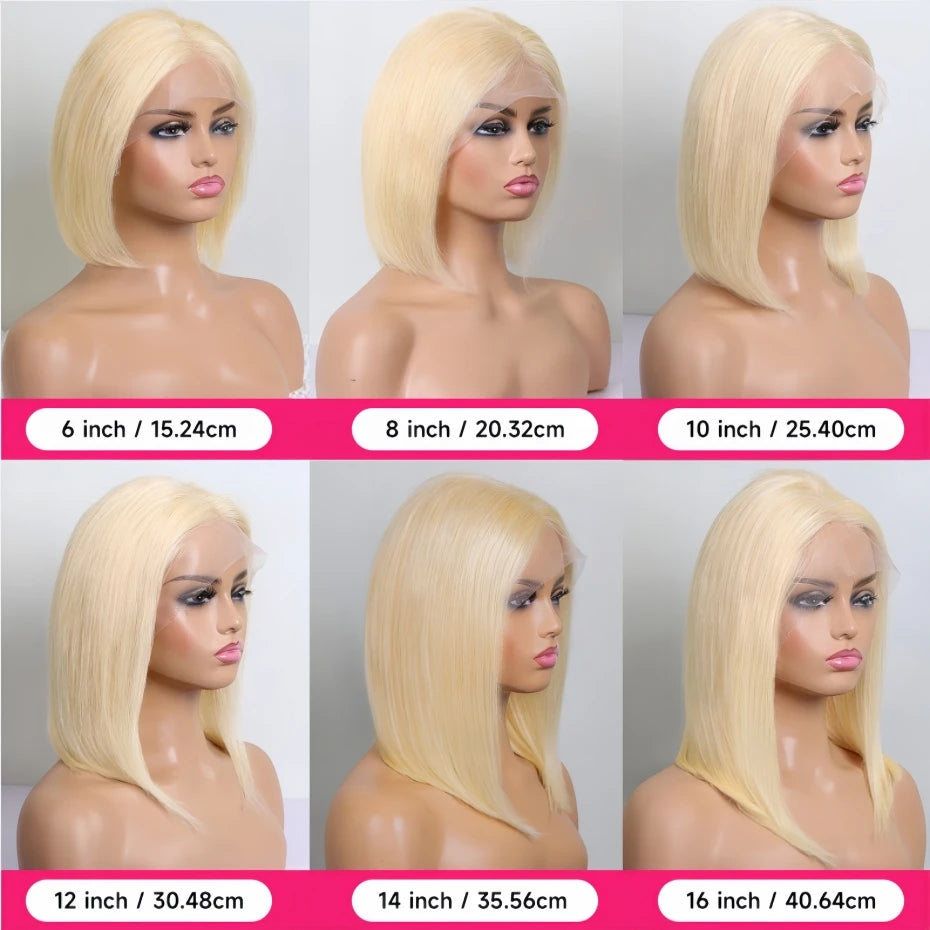 Short Bob Wig Human Hair 13x4 13x6 Transparent Lace Front Human Hair Wigs For Women 613 Honey Blonde Color Lace Frontal Wigs Pre Plucked 220% Density 10 12 14 inch Straight Brazilian Hair
