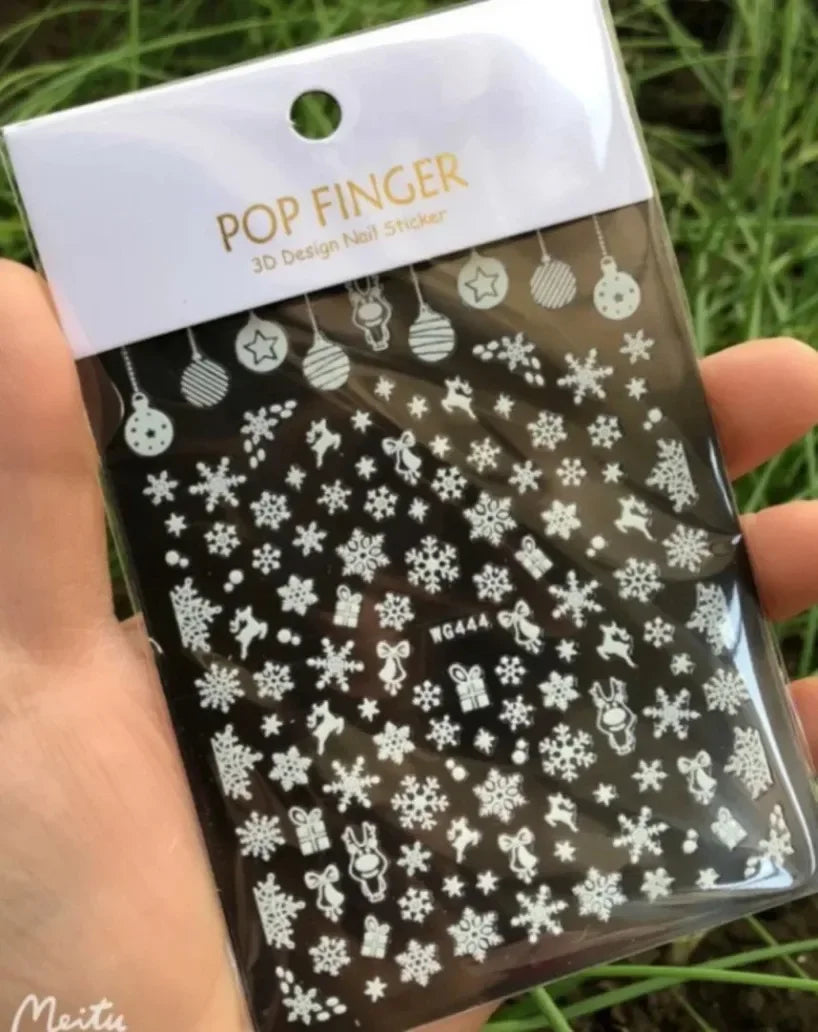 5D White Snowflakes Embossed Nail Art Stickers Winter Charm Decals Self Adhesive Christmas New Year Slider Decoration Manicure