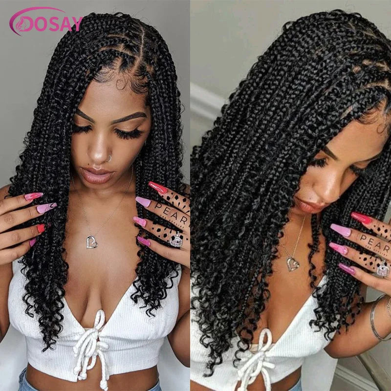 Short 12 Inch Bohemian Curly Braided Full Lace Front Wigs Knotless Box Braid Bob Wig Women Synthetic Locs Goddess Cornrow Braids