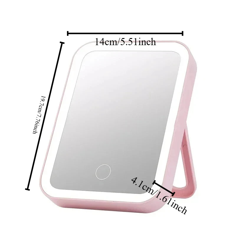 LED Makeup Mirror with Touch Screen Dimming and USB Charging, Portable Vanity Mirror with Lights for Makeup