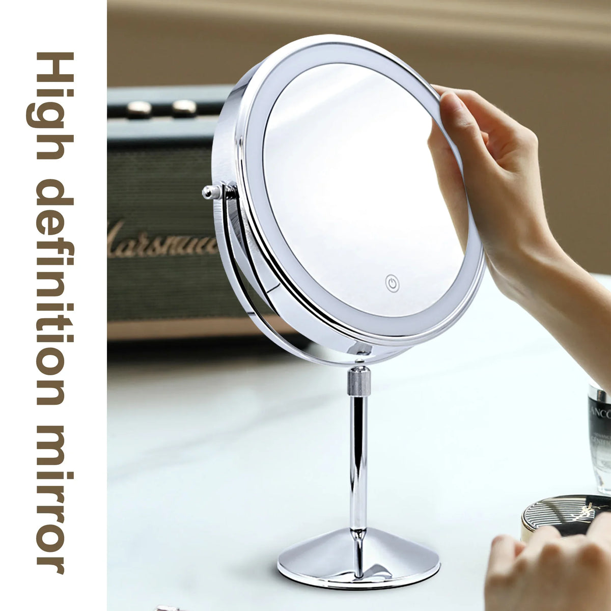TUSHENGTU Makeup Mirror With Light Lamp 10X Magnification 3 Color Lights,Adjustable Brightness Height Standing Cosmetic Mirror