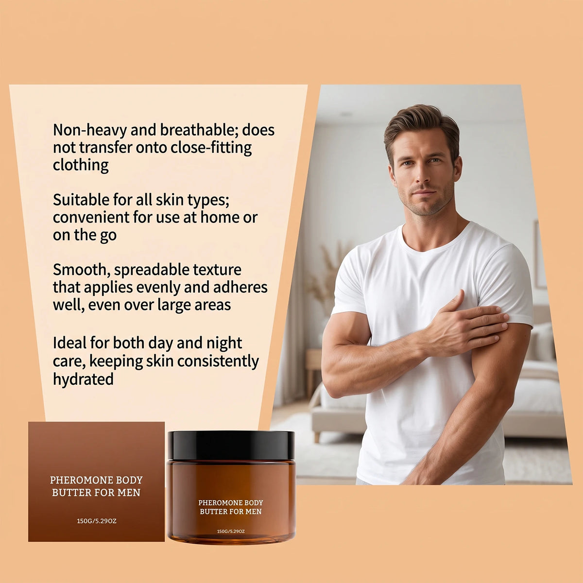 Men’s Pheromone Body Butter Soothe Dryness Enhance Skin Softness Long-Lasting Hydration Fast Absorbing Moisturizing Body Lotion