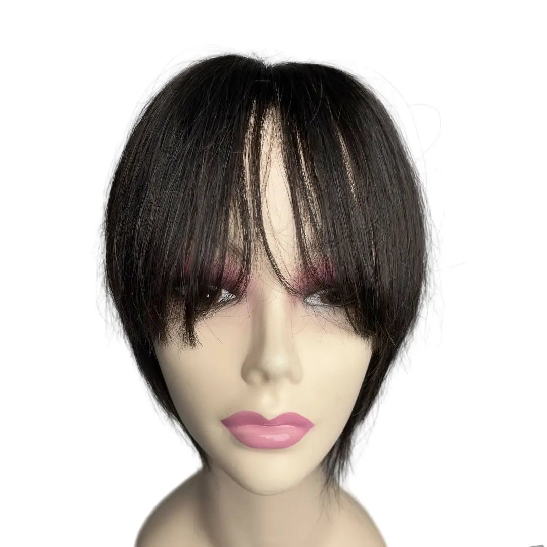 Brazilian Natural T-part Lace Base Hair Toppers for Women with 3D Bangs Clip in Hair Extension Cover Hair Loss Human Hairpiece