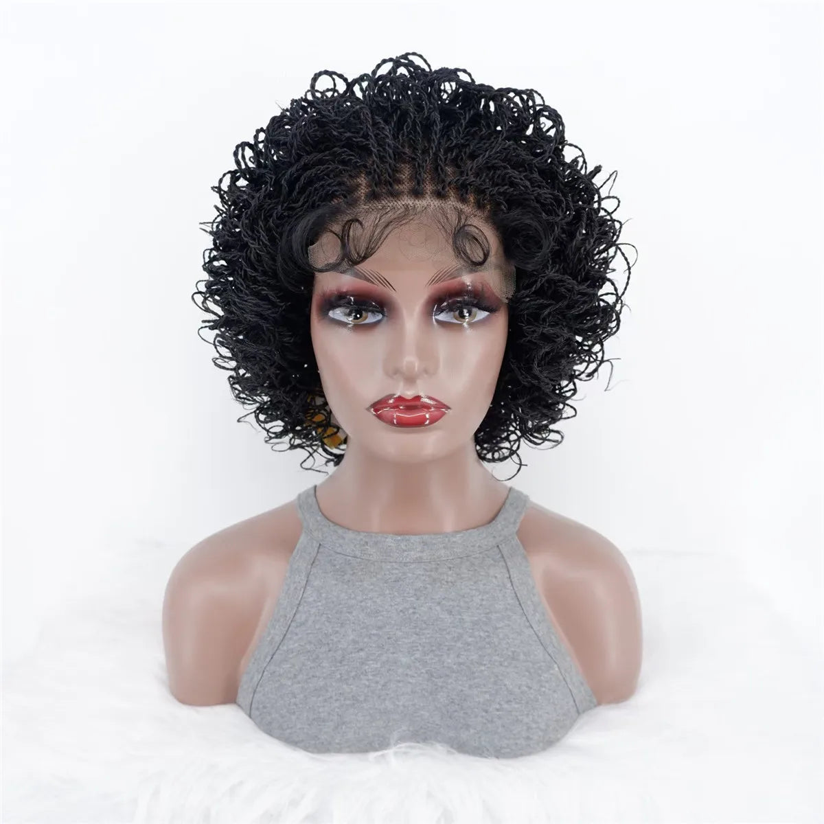 12 Inch Short Bob Braided Micro Curly Twist Wig on 5x5 Frontal Lace HD Natural Looking Box Braided Hair for Women