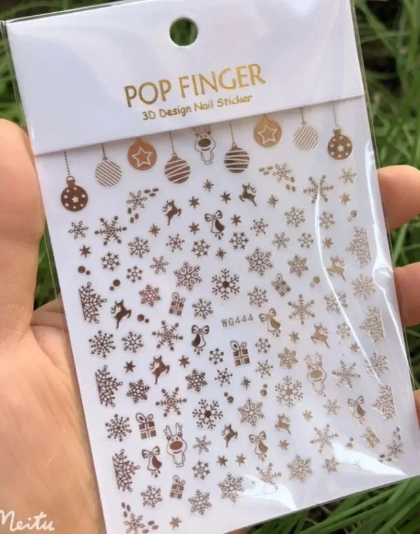 5D White Snowflakes Embossed Nail Art Stickers Winter Charm Decals Self Adhesive Christmas New Year Slider Decoration Manicure