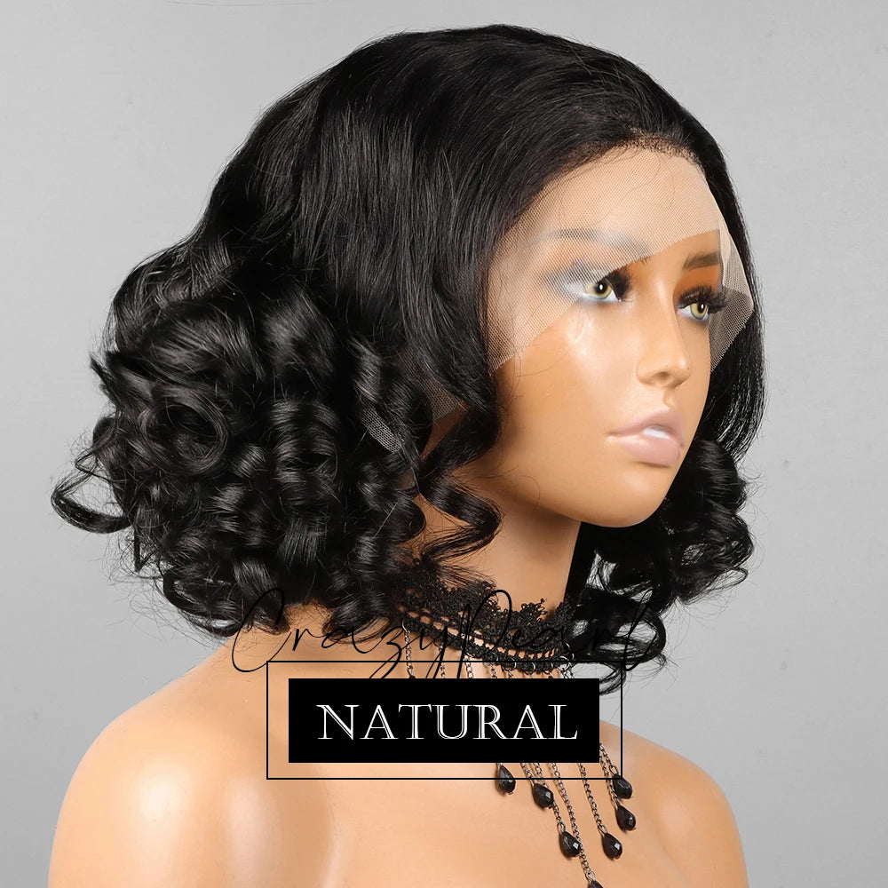 Short Bob Wig Human Hair 180% Density Glueless Lace Closure Wigs for Black Women Body Wave 13X4 Lace Front Wig Loose Wave Culry