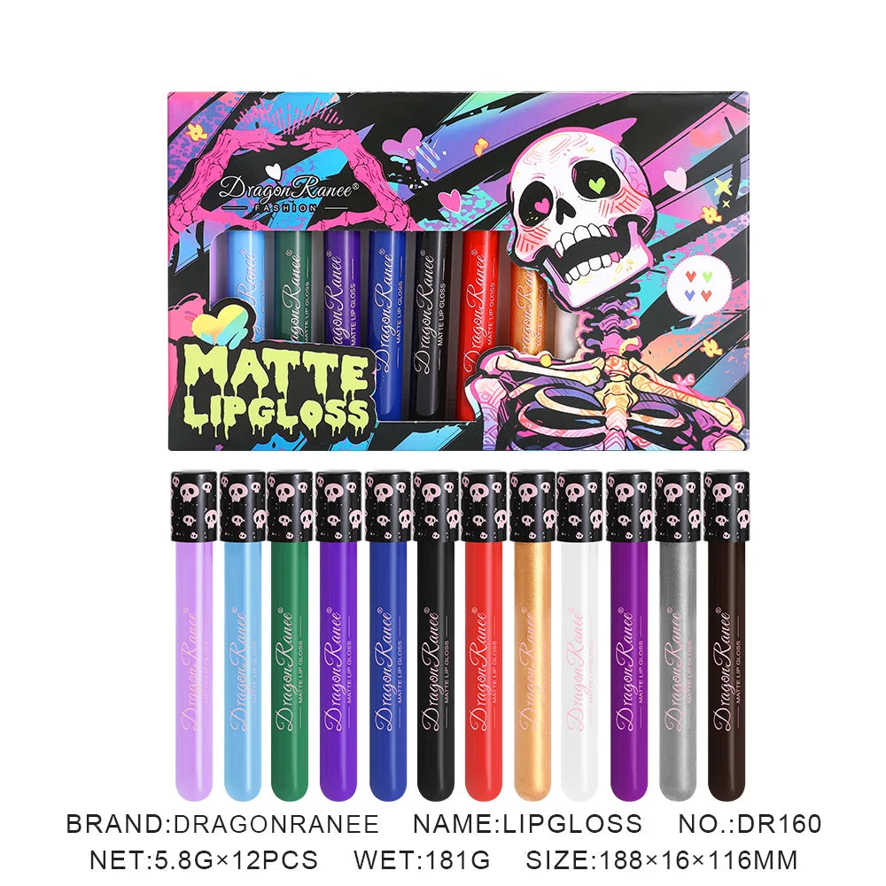 Creative Matte Lip Glaze 12 Shade Collection Vampire Halloween Cosplay Lipstick Waterproof Makeup Set Longwear Beauty  Makeup