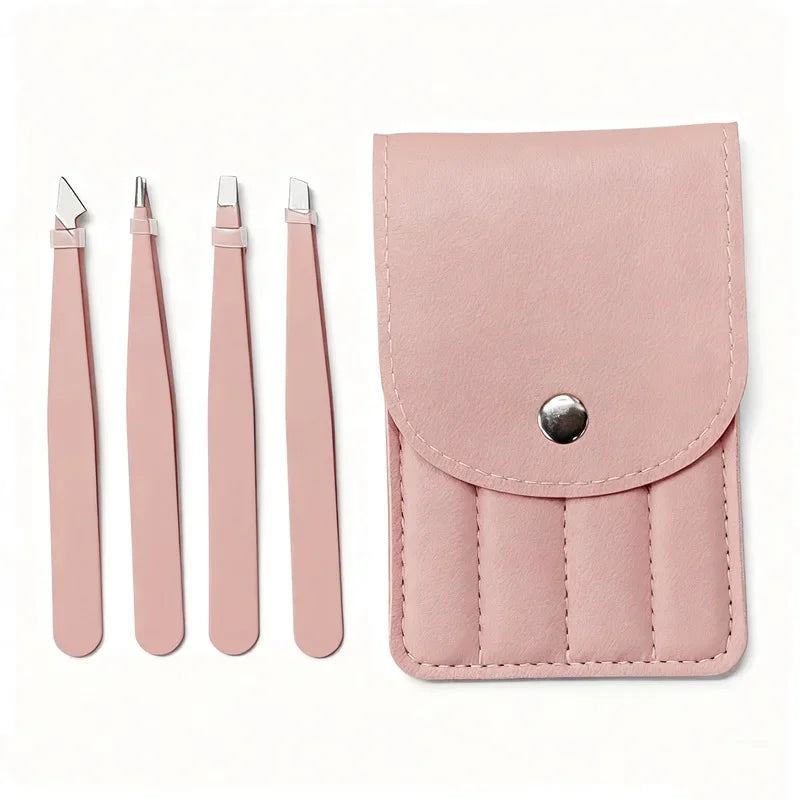 1/4pcs Stainless Steel Tweezers Kit Eyebrow Eyelash Tweezers with Storage Bag Hair Removal Tweezers for Beauty Salon&Home Use