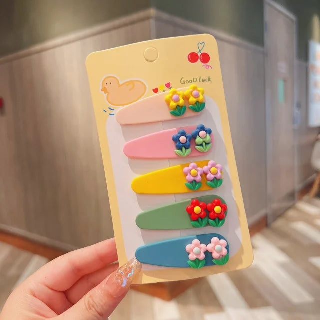 2026 New 5PCS/SET Korean Sweet Style Cute Bow Cloud Wave Hair Clips  No Hurt Hair BB Clips for Baby Girls Toddler Accessories