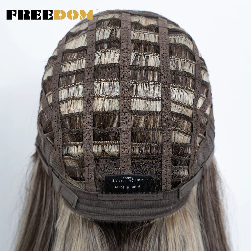FREEDOM Synthetic Lace Front Wigs For Women Straight Bob Layered Wigs 13X3 Pre Plucked 16" Ombre Blonde Highlight Daily Use Wig