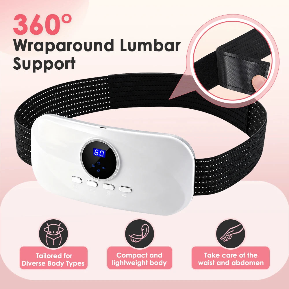 Cordless Abdominal Heating Massage Belt - 8 Vibration Modes, 3 Hot Compress Levels, for Menstrual Period,Daily Muscle Relaxation