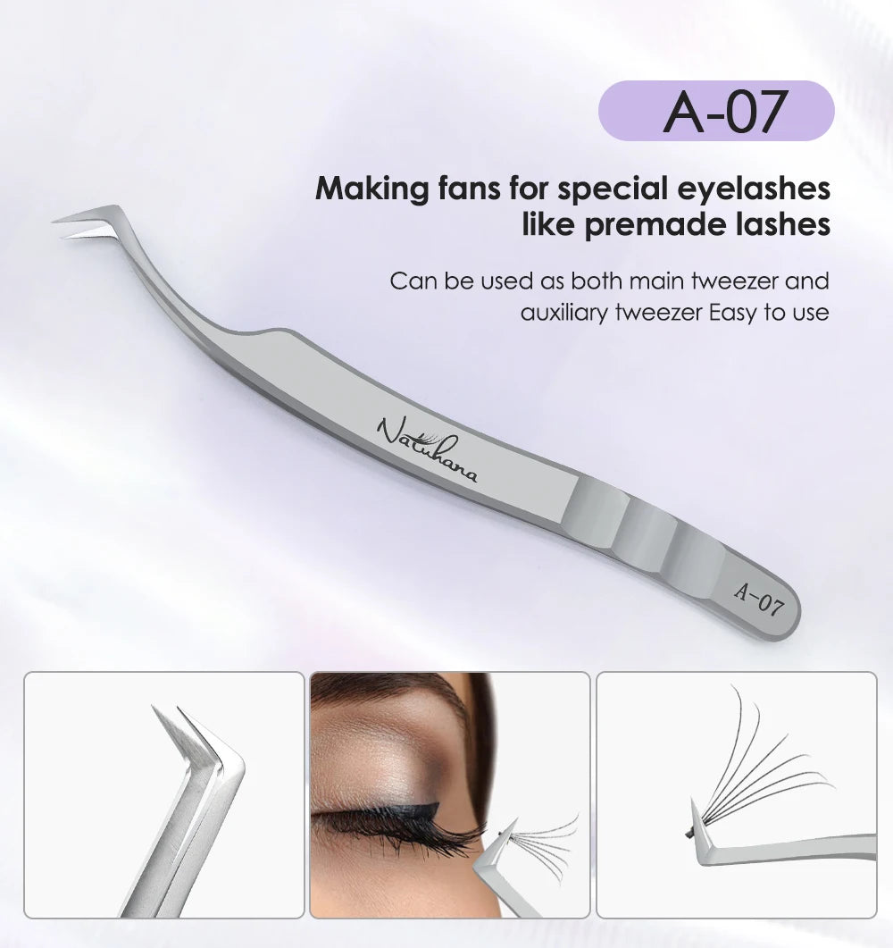 NATUHANA Anti-Static Lash Tweezers High Precision Stainless Steel Eyelash Extension Isolation Volume Tweezers Professional Tools