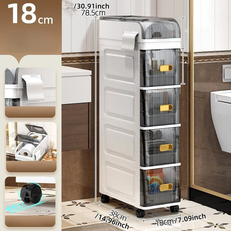 18cm Narrow Storage Cabinet, Multi-Tier Slim Organizer for Bathroom/Living Room, Holds Towel/Tissue/Cosmetic, Space-Saving Shelf
