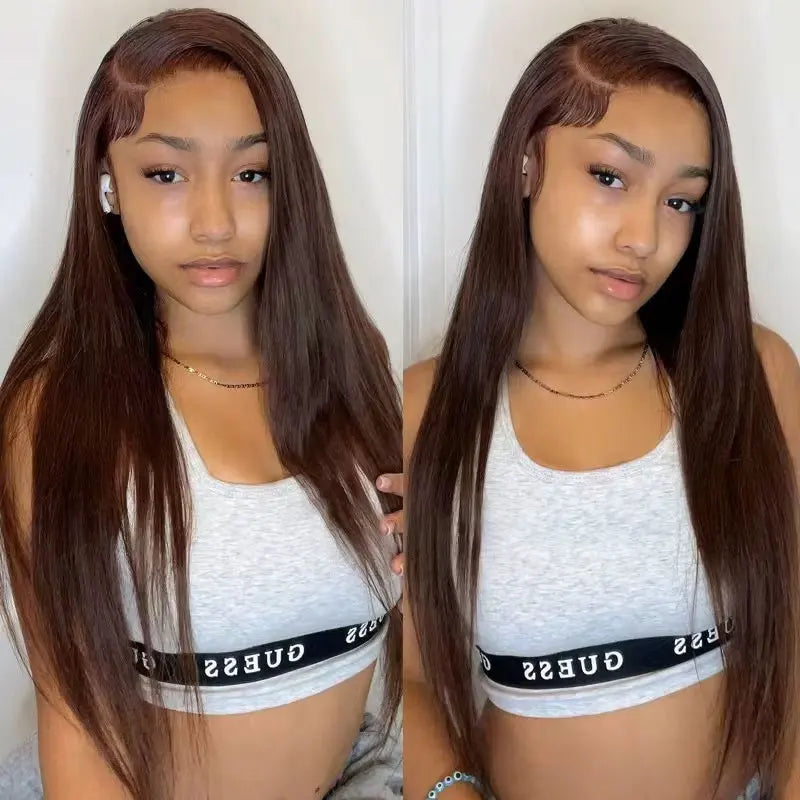 40 Inch 13x6 Chocolate Brown HD Bone Straight Lace Front Wigs Human Hair Brown Glueless Wig 13x4 Brazilian Lace Frontal Wigs