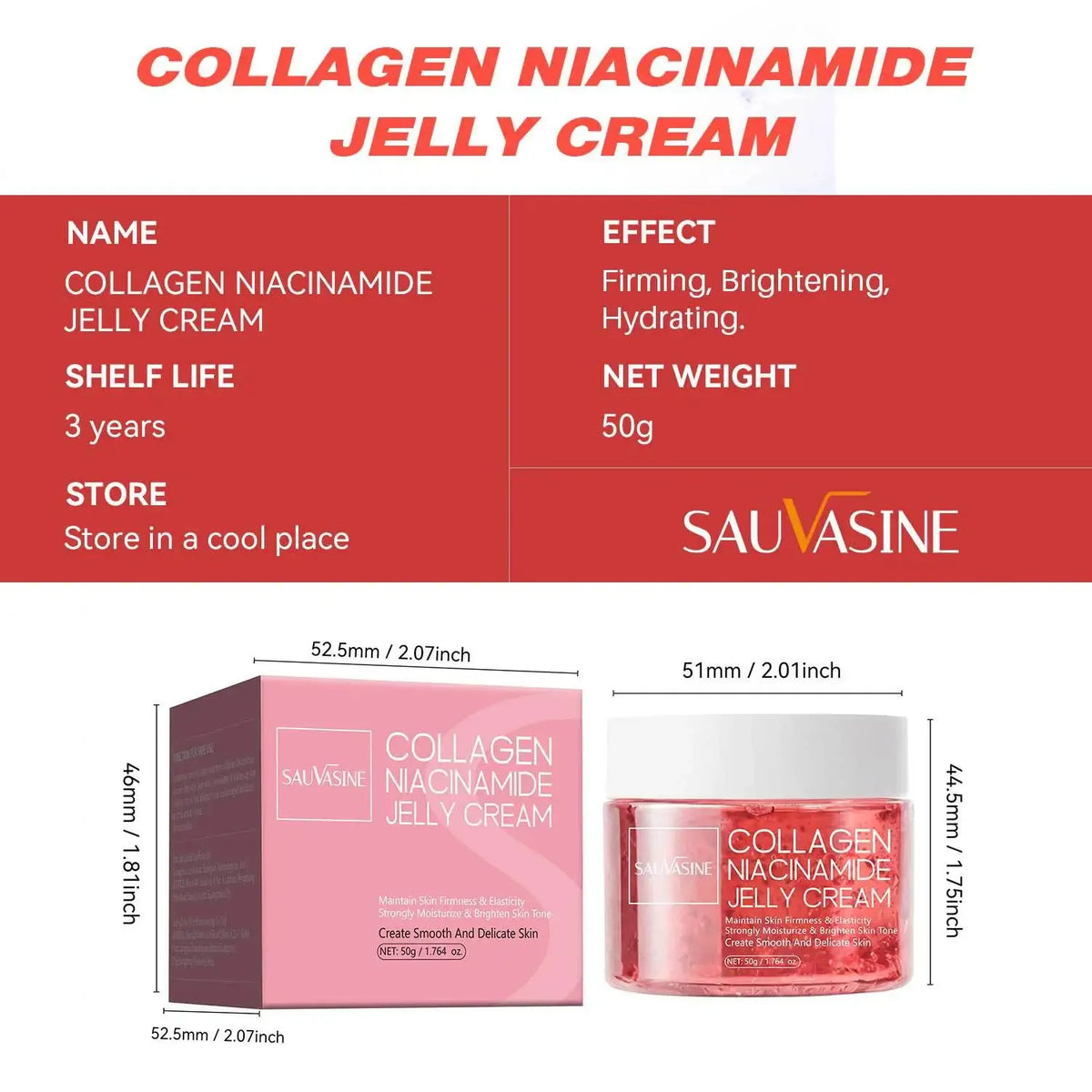 50g Collagen Niacinamide Jelly Cream Deep Moisturizing Pore Shrinking Brightening Niacinamide Gel  Lifting Firming Face Skin Car