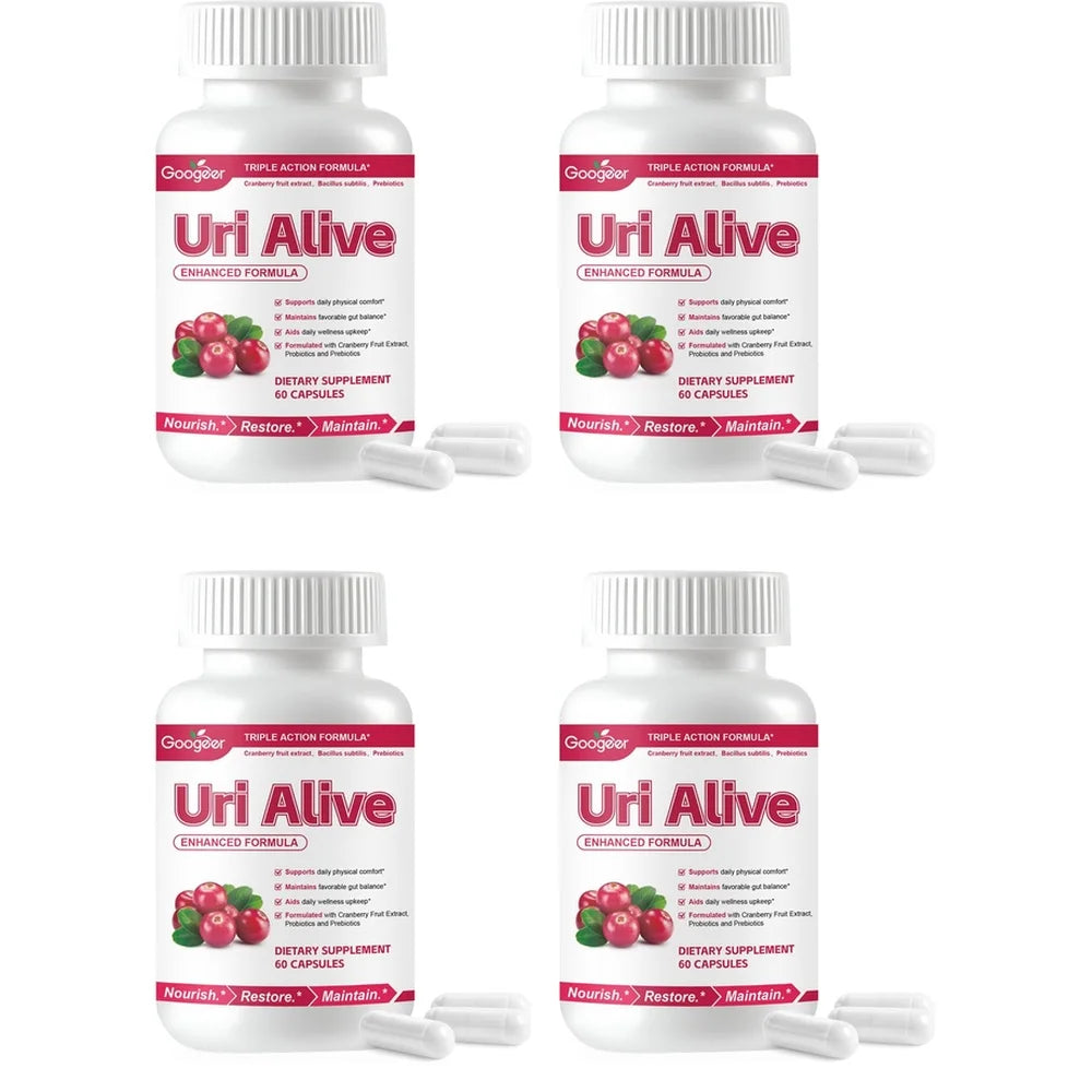 Googeer Uri Alive Triple Action Formula Capsules with Vitamin C, D-Mannose and Cranberry Extract for Urinary Support 60 Capsules