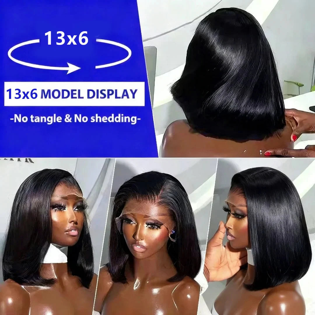 13x6 HD Lace Frontal Short Bob Wig Bone Straight Lace Front Wig Double Drawn Human Hair Wigs Preplucked Real 250 Density Natural Hairline Human Hair Wig 3 Days Delivery
