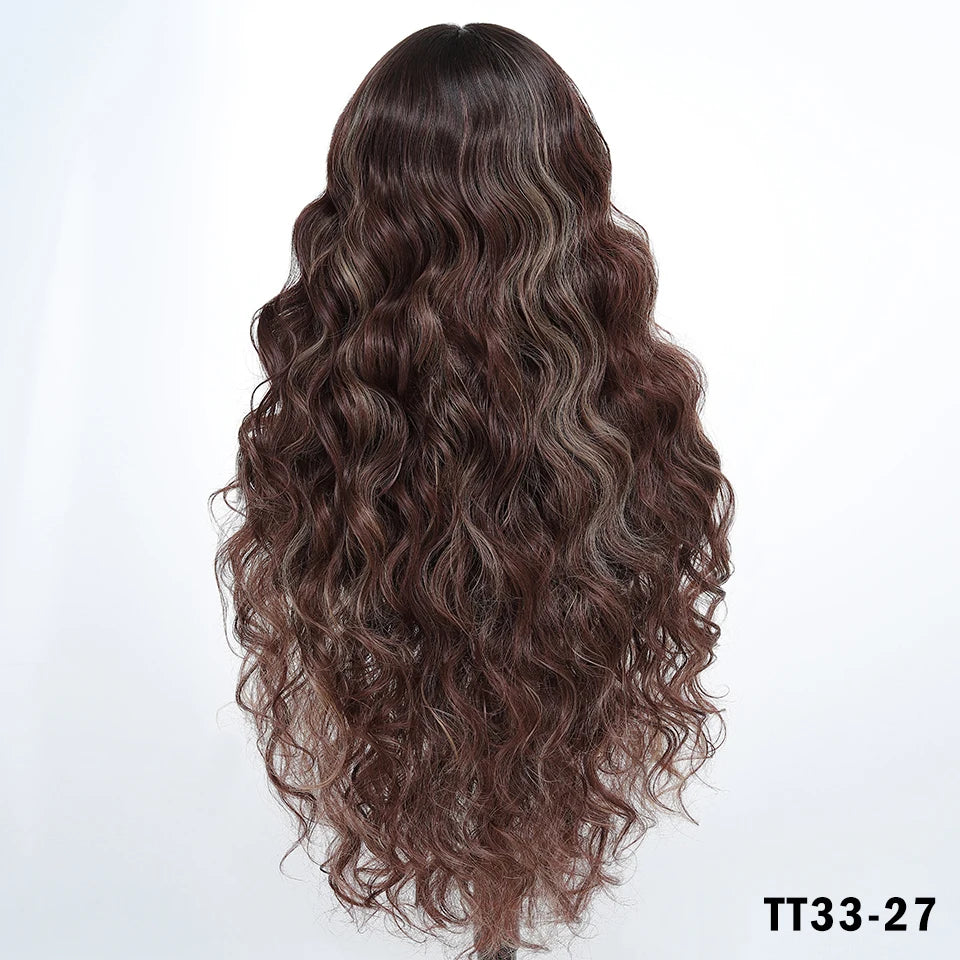 13x6 HD Synthetic Blend Lace Front Wig 30 Inch Long Deep Wavy Ombre Blonde Ginger for Afro Women Heat Resistant Cosplay Wig