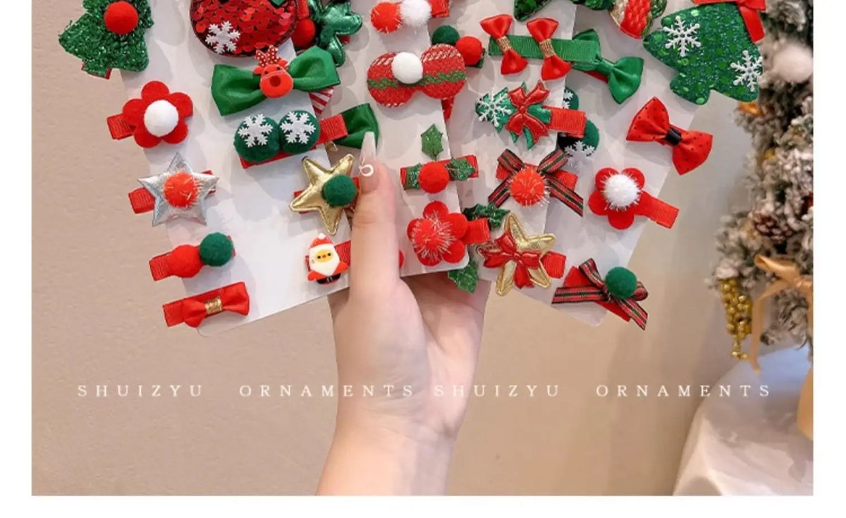 New Year Christmas Cute Cartoon Bow Hairpins Set Children Girls Hair Clips Pin Barrettes Accessories Headwear Headdress Ornament
