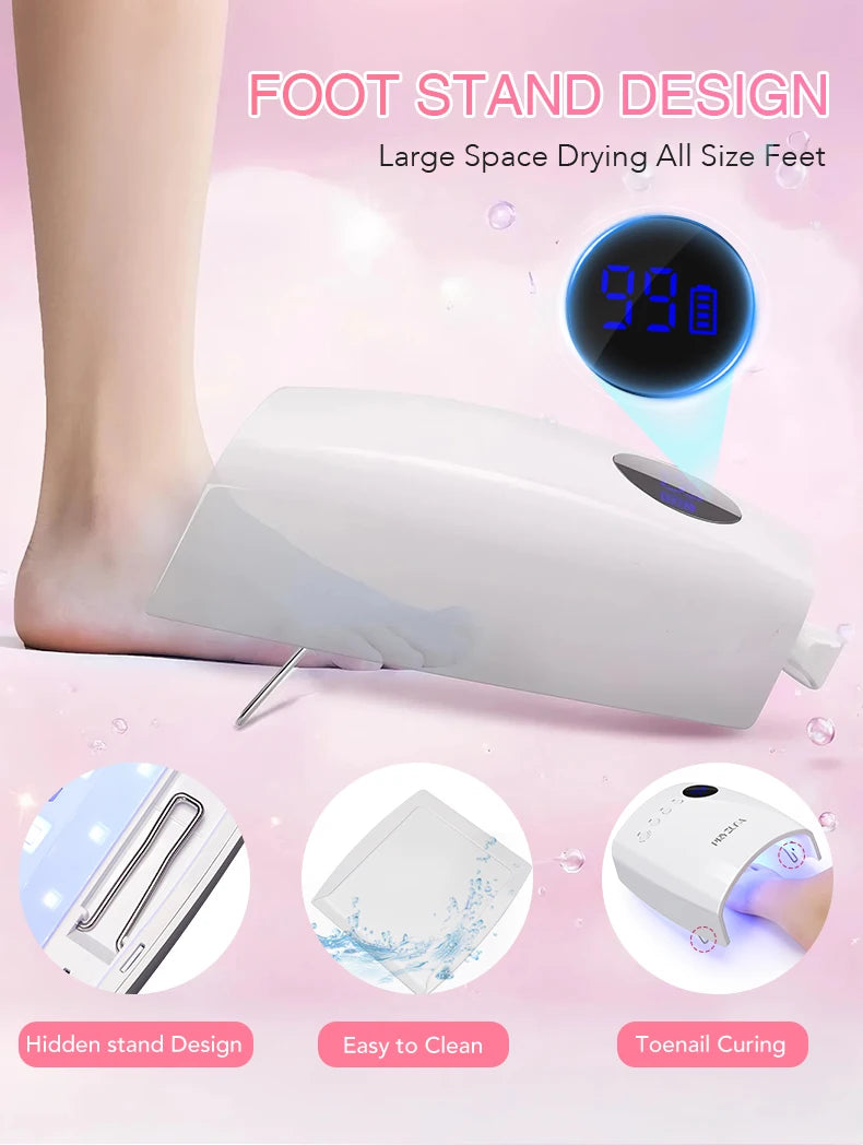 54W Cordless UV LED Nail Lamp with 30 Beads Rechargeable Professional Nail Dryer with 3 Timer Settings for Home and Salon Use