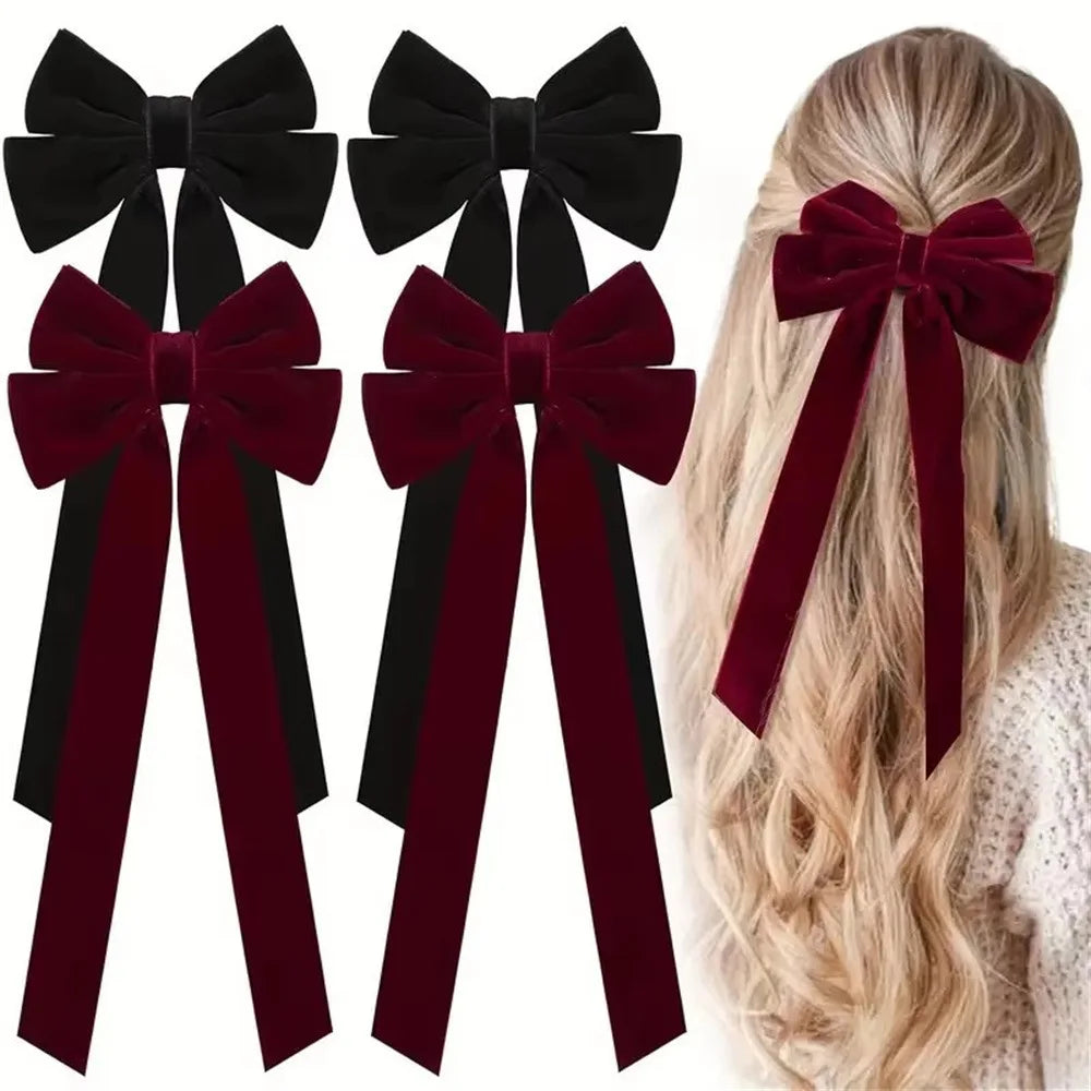 1/2/5/10pcs Christmas velvet with double bow hair clip, fashionable, simple and versatile princess duckbill clip hair accessory
