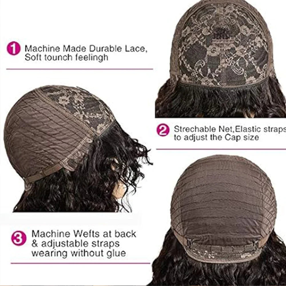 Water Wave Human Hair Wigs With Bangs For Women Full Machine Made Wigs Cheap Brazilian Remy Hair Wigs