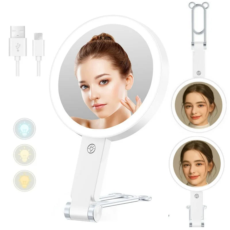 Rechargeable 1X/10X Magnifying Lighted Travel Makeup Mirror Portable Cosmetic Mirror with Lights Tabletop Handhold Hanging