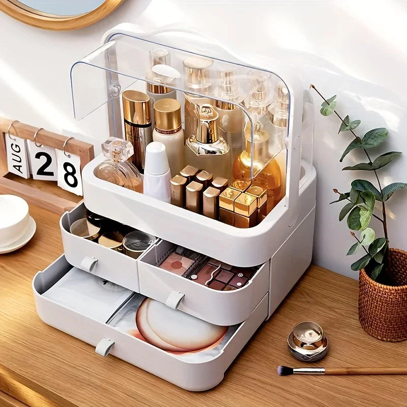 Large Cosmetics Receiving Box Dust-Proof Desktop Makeup Organizer with Drawer for Skin Care Products Household Storage Box Shelf