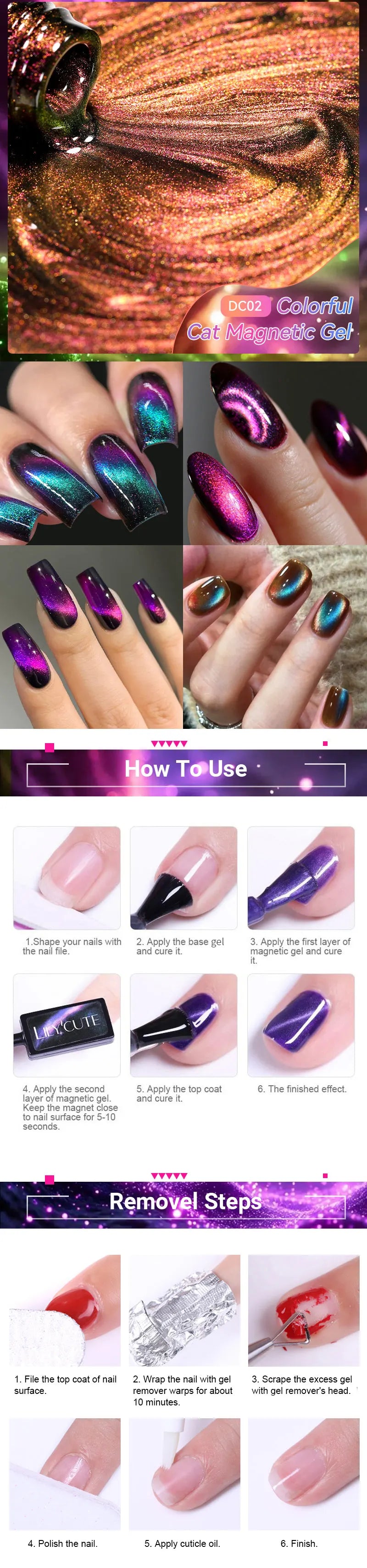 LILYCUTE 7ml Colorful Cat Magnetic Nail Gel Polish Chameleon 9D Glitter Soak Off UV LED Eye Gel Nail Art Varnish