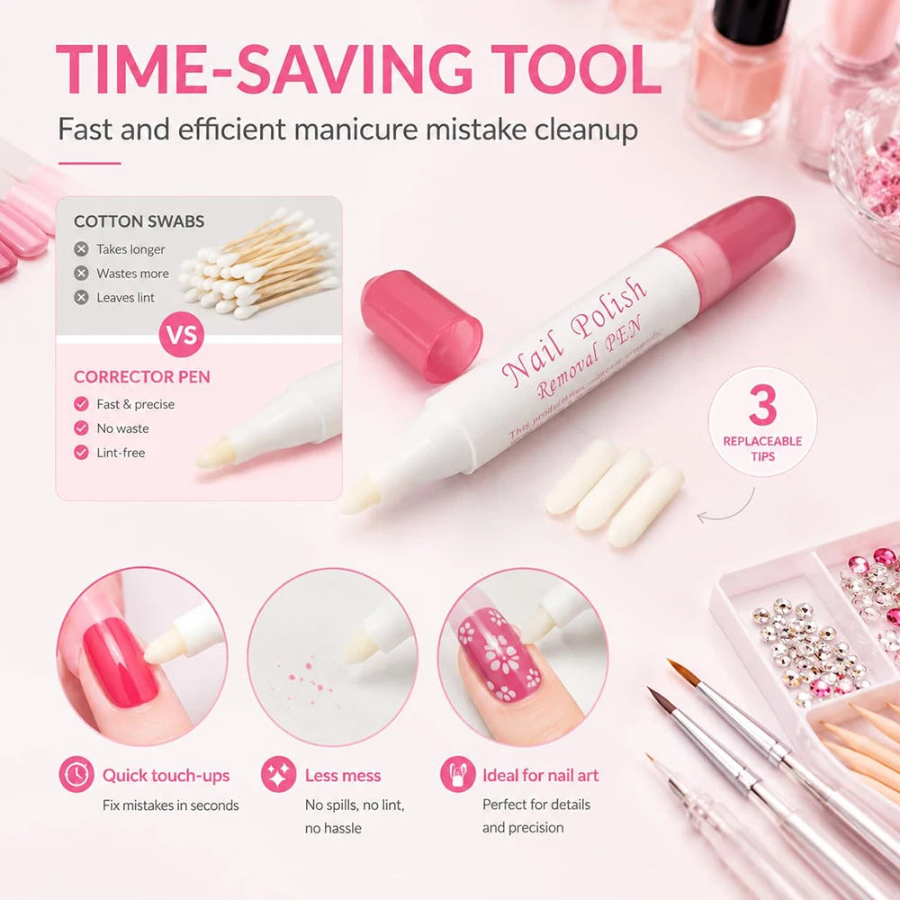 50Pcs Nail Polish Remover Pen With 3 Replaceable Tips Nail Polish Corrector Pen For Precision Cleaning Nail-Art Mistakes Cleanup