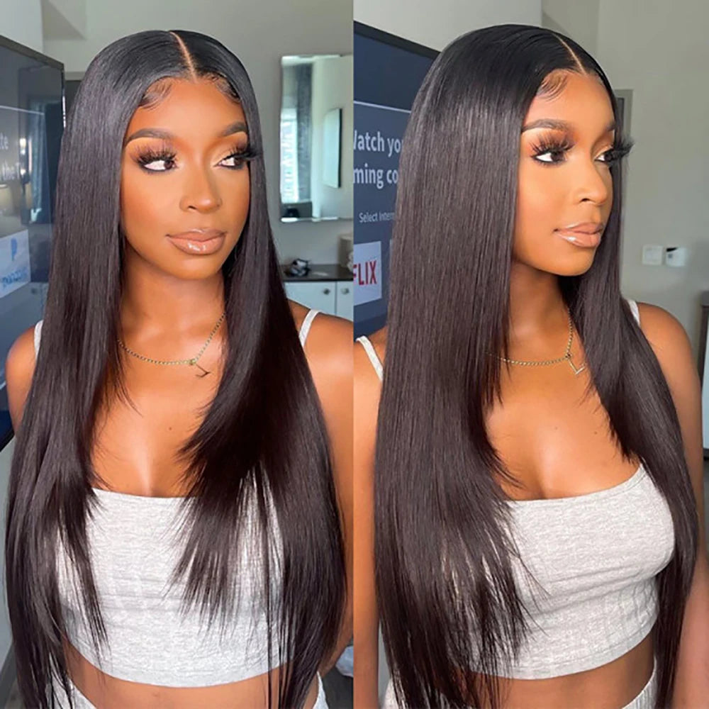 HD Straight Lace Front Wig Layered Wigs Reddish Brown Layered Cut Lace Wigs Copper Red Synthetic Butterfly Haircut Glueless Wigs
