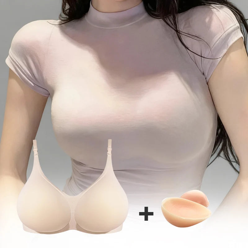 LERVANLA Prevent Sagging Lift Breasts Silicone Pads With Bra Women's Fake Boobs Forms Enhancement Magnify Underwear 2-In-1