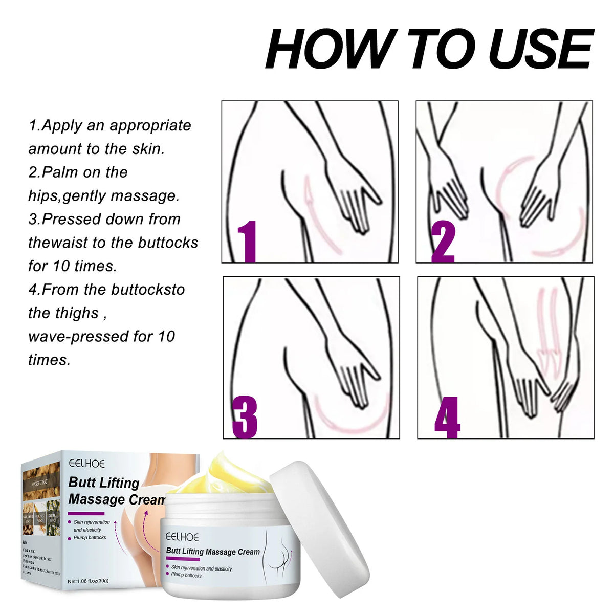 Eelhoe Hip Lifting Massage Cream Nourish Firming Lasting Shaping Ass Tightening Anti Cellulite Lift up Buttock Enlargement Cream