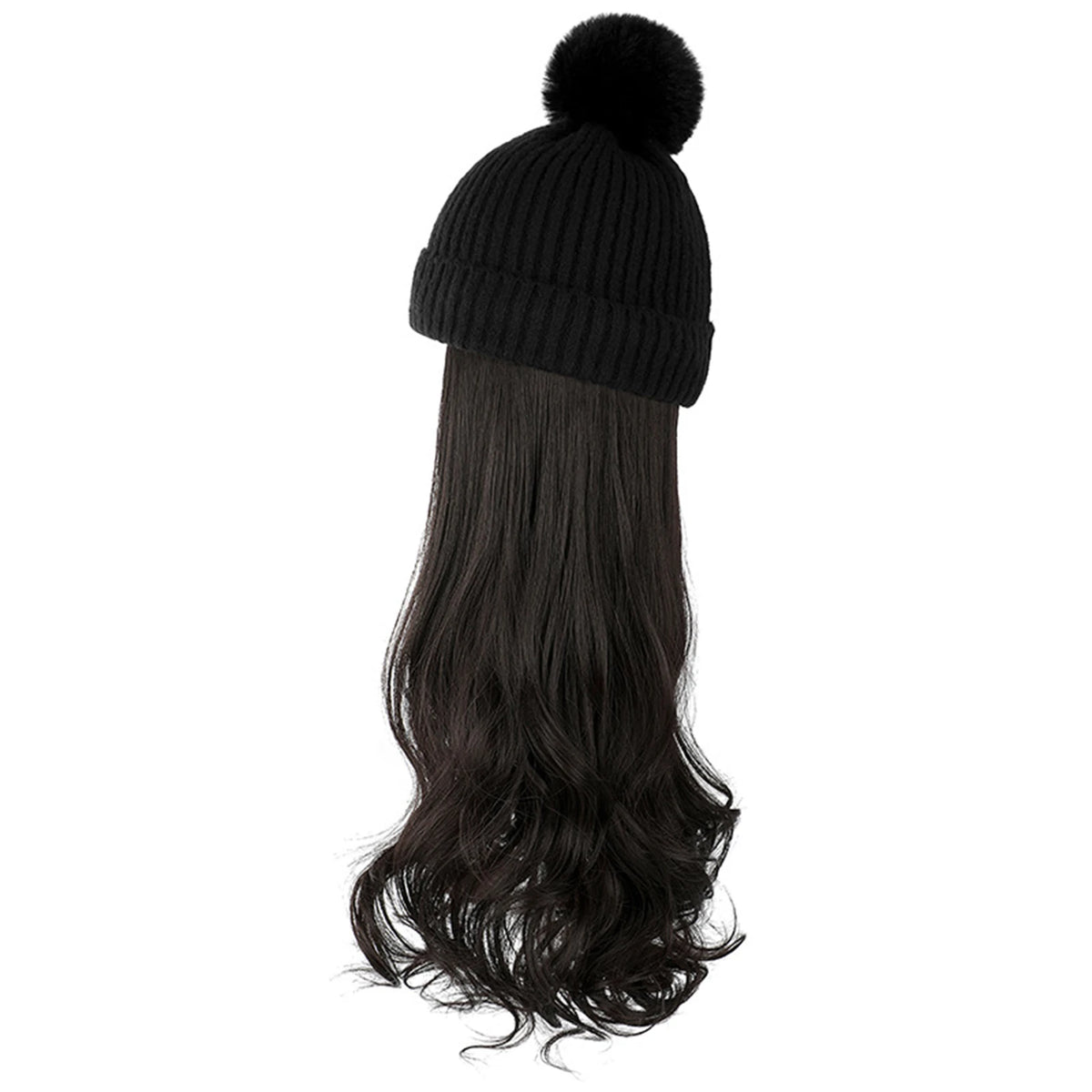 Winter Female Hat Wig With Curly Hair Extensions Synthetic Wave Wig Cap Dismountable Stylish Outdoors Beanie For Camping Hiking